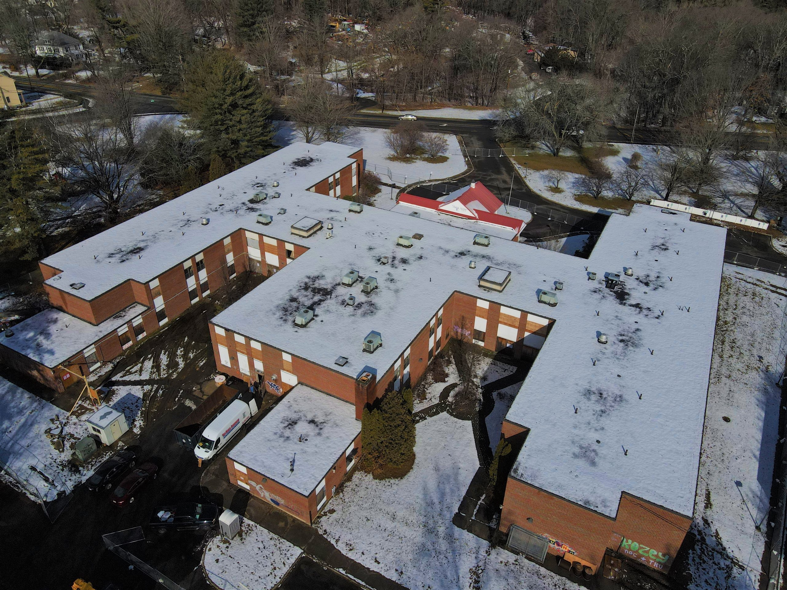 A photo of the old Northampton Nursing Home's rear from an aerial perspective.